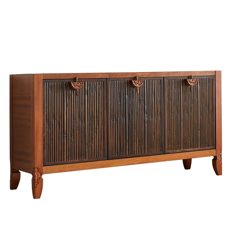 

New Chinese Southeast Asian style betel nut color walnut solid wood furniture bamboo carved storage wine sideboard