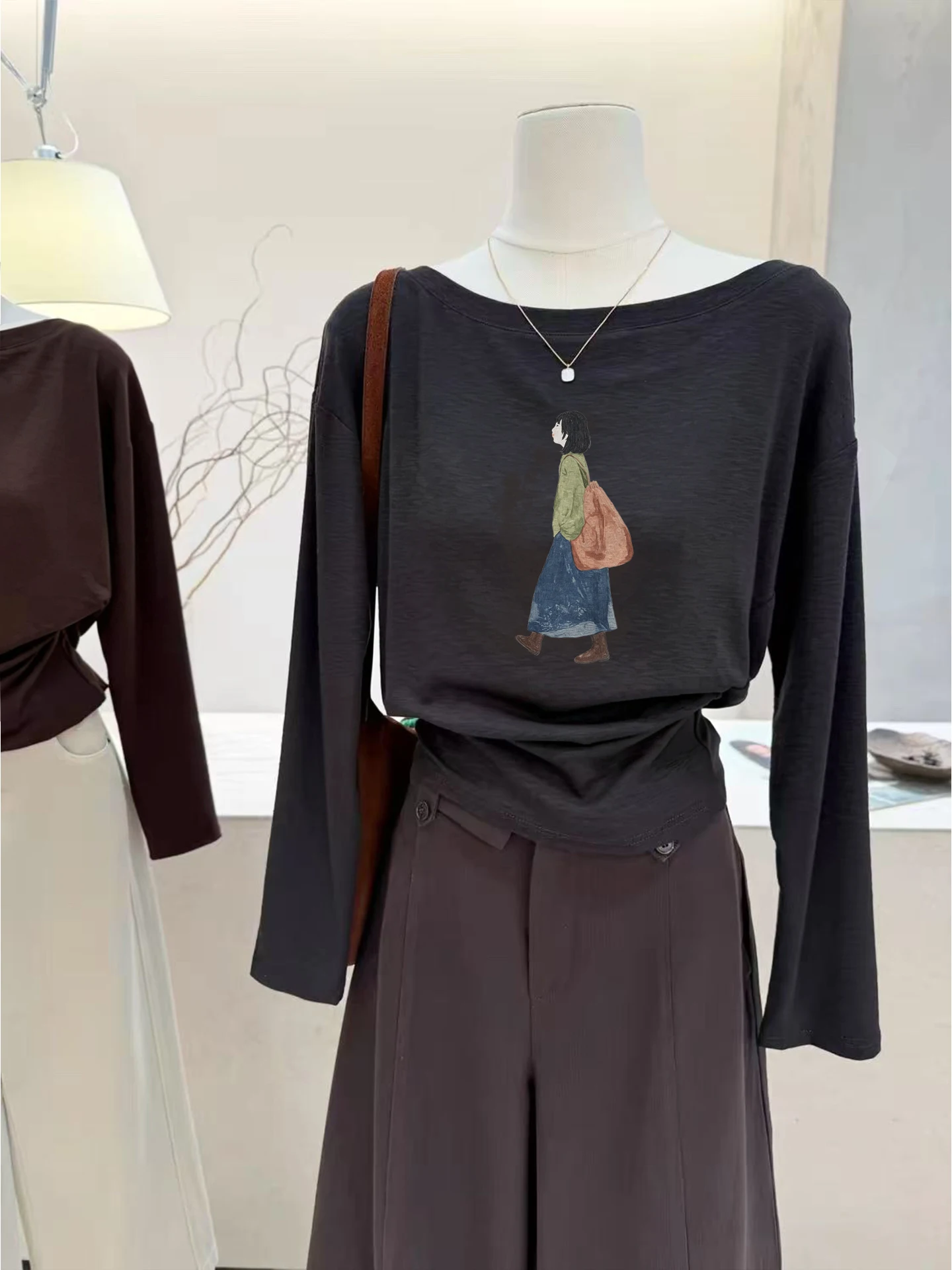 Loose Long Sleeve T-Shirt Women's Casual round Neck Printed Top Autumn New Style Comfortable Base Shirt Lazy Style Upper Body