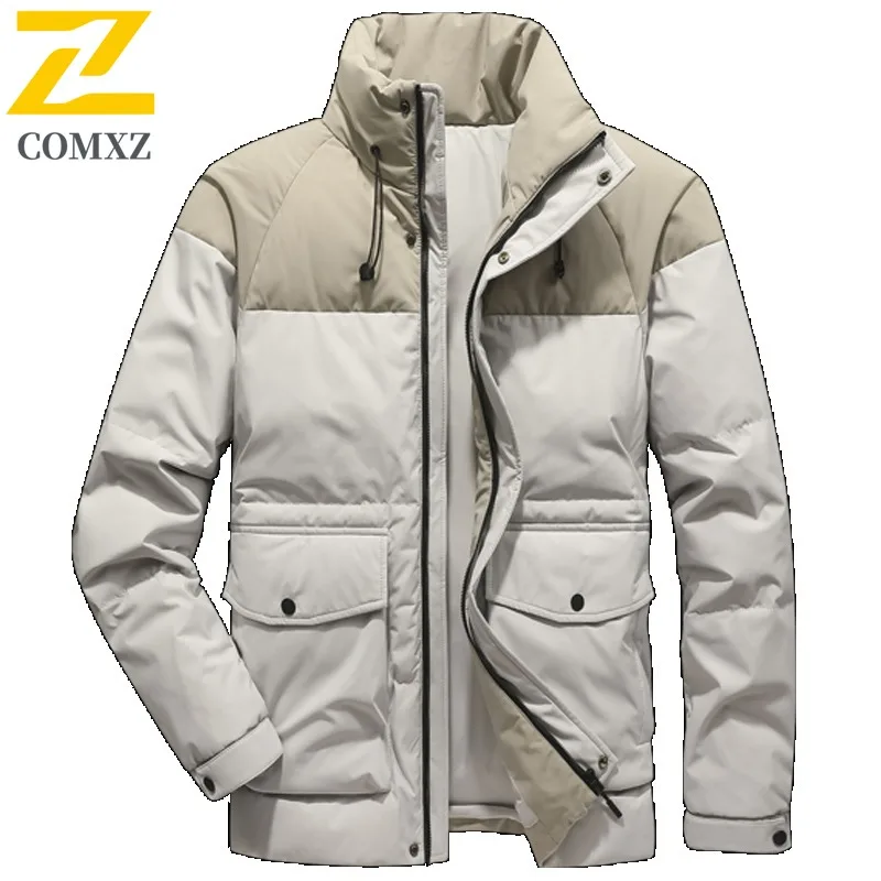 

COMXZ 2025 Мужская стильная уличная рабочая одежда, пуховик, 80% белый утиный пух, износостойкая, машинная стирка, уличная верхняя одежда с капюшоном ​
