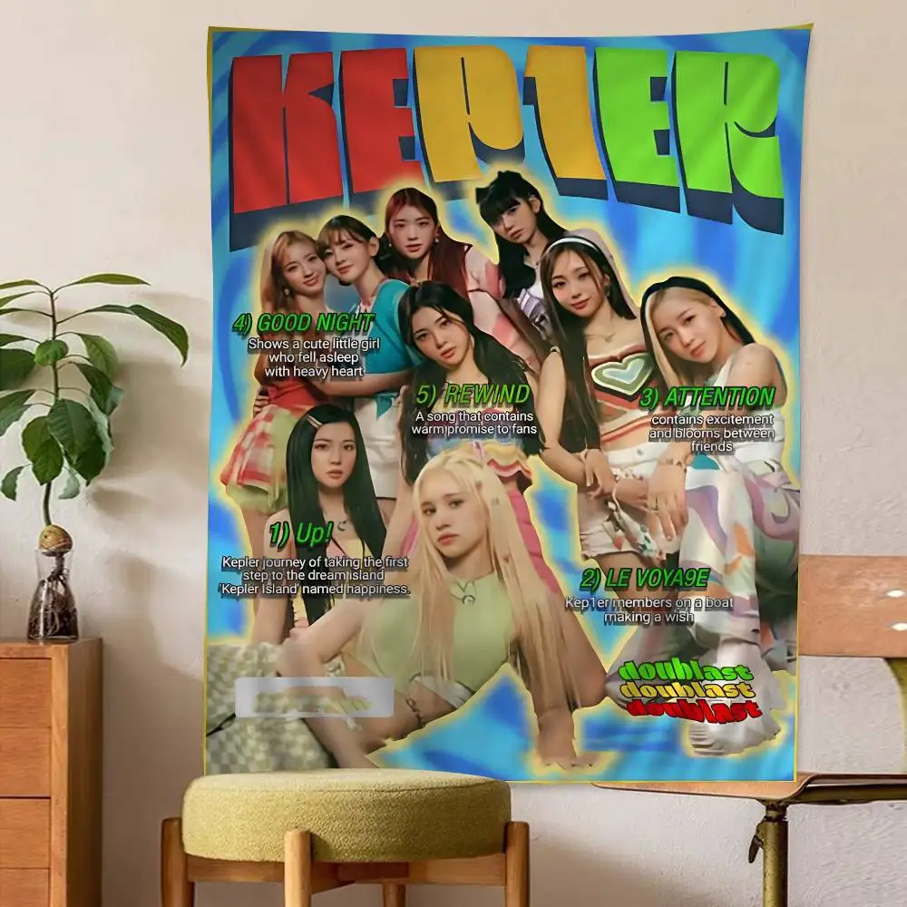 Singing Group Korea K-Kep1er Kpop Printed Large Wall Tapestry Art Science Fiction Room Home Decor Decor Blanket