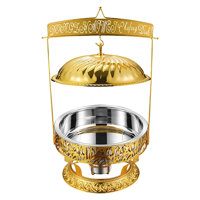 

Luxury Decorative Fancy Gold Chafer 8L Stainless Steel Food Warmer Buffet Chafing Dish For Wedding Party