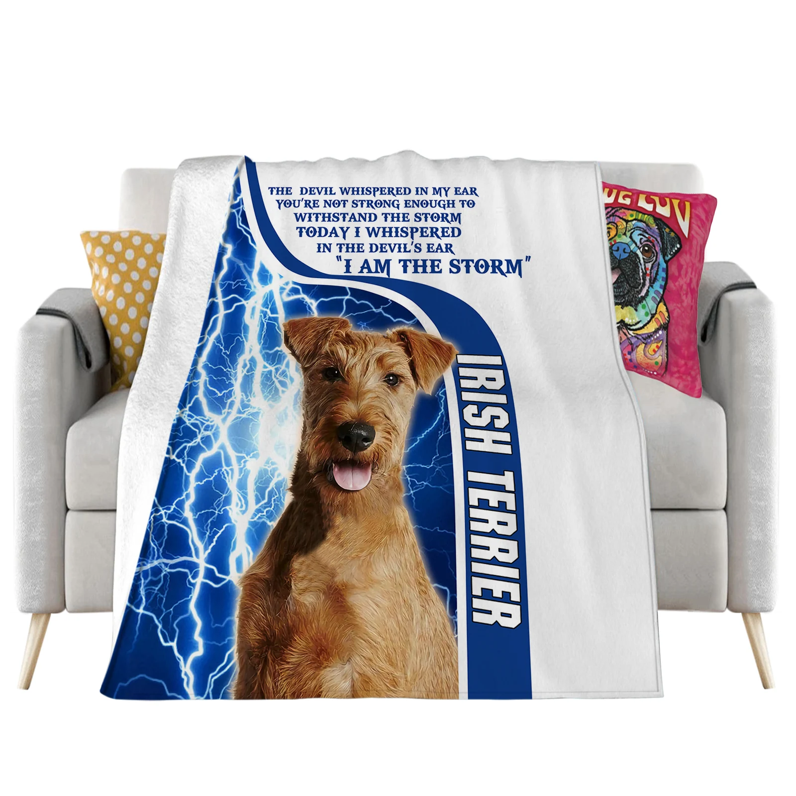 Irish Terrier Flannel Blankets I Am The Storm Thunderbolt 3D Printed Throw Blanket Office Nap Travel Portable Quilt Dropshipping