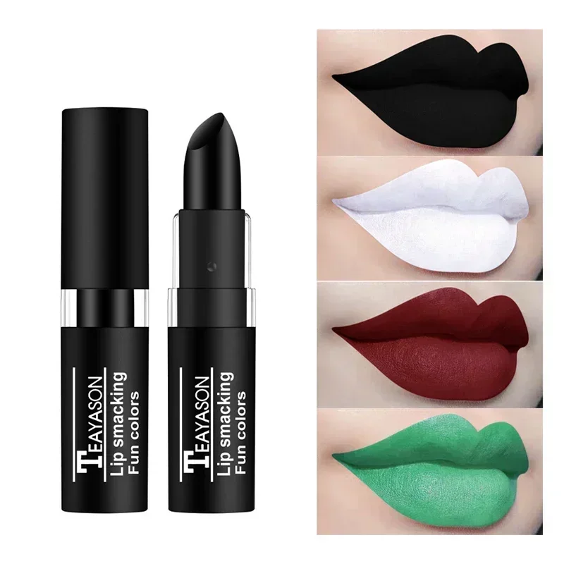 Waterproof Velvet Matte Lipstick Lasting Pigment Lipstick Lips Make up Christmas Halloween Party Black White Yellow Green Purple