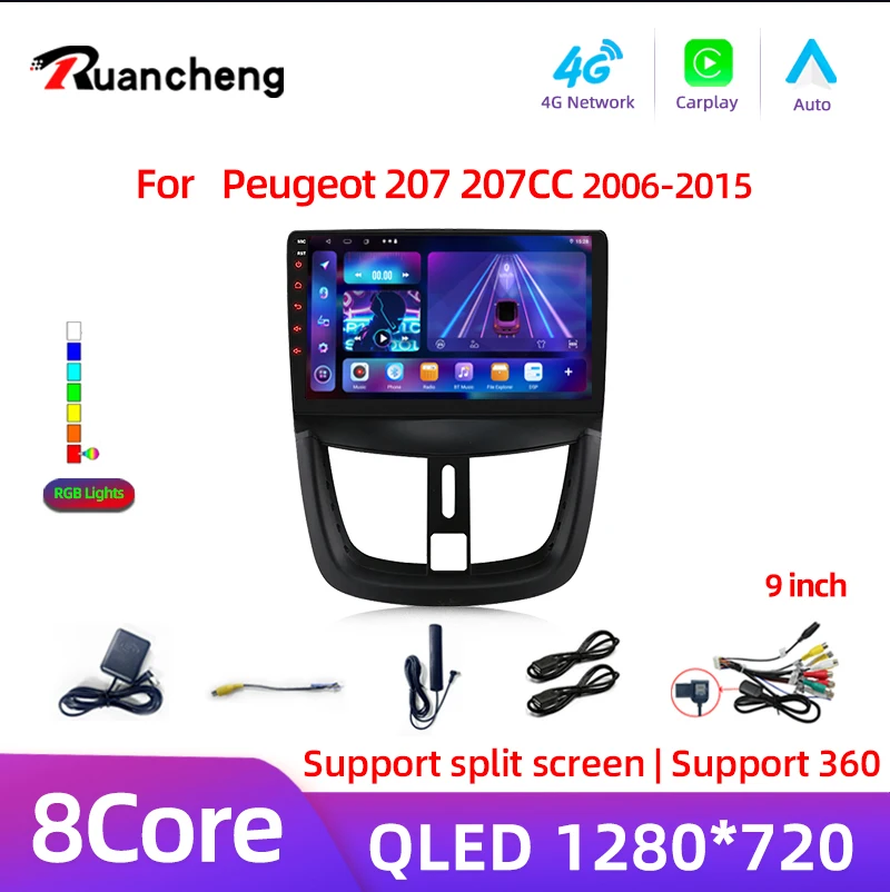 

9" Car Android 14 For Peugeot 207CC 207 2006 - 2015 CC Car Radio Multimedia Video Player Audio Head Unit Navi GPS Stereo EQ
