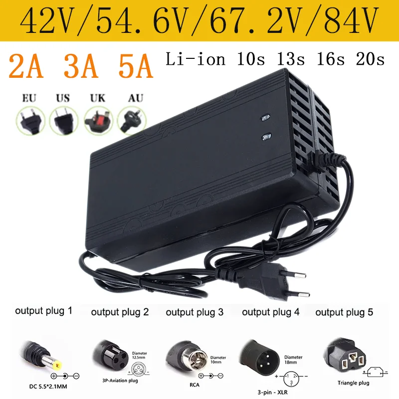 36V 48V 52V 60V 72V 2A 3A 5A 10S 13S 16S 20S Li-ion Battery Charger 42V 54.6V 58.8V 67.2V 84V 2A 3A 5A Intelligent Fast Charger