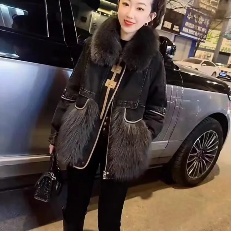 New fashion casual women loose fur collar padded coat thick