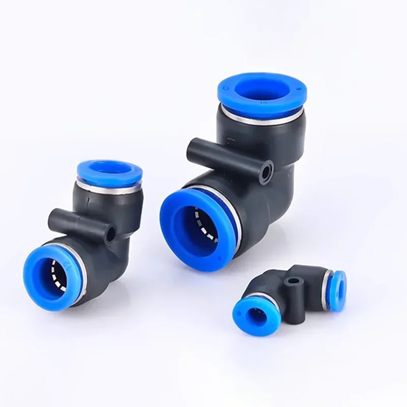 Conector de tubería de agua PV neumático, acoplamientos de manguera de aire, junta de liberación, empuje en codo de 90 grados, plástico, 4mm, 6mm, 8mm, 10mm, 12mm