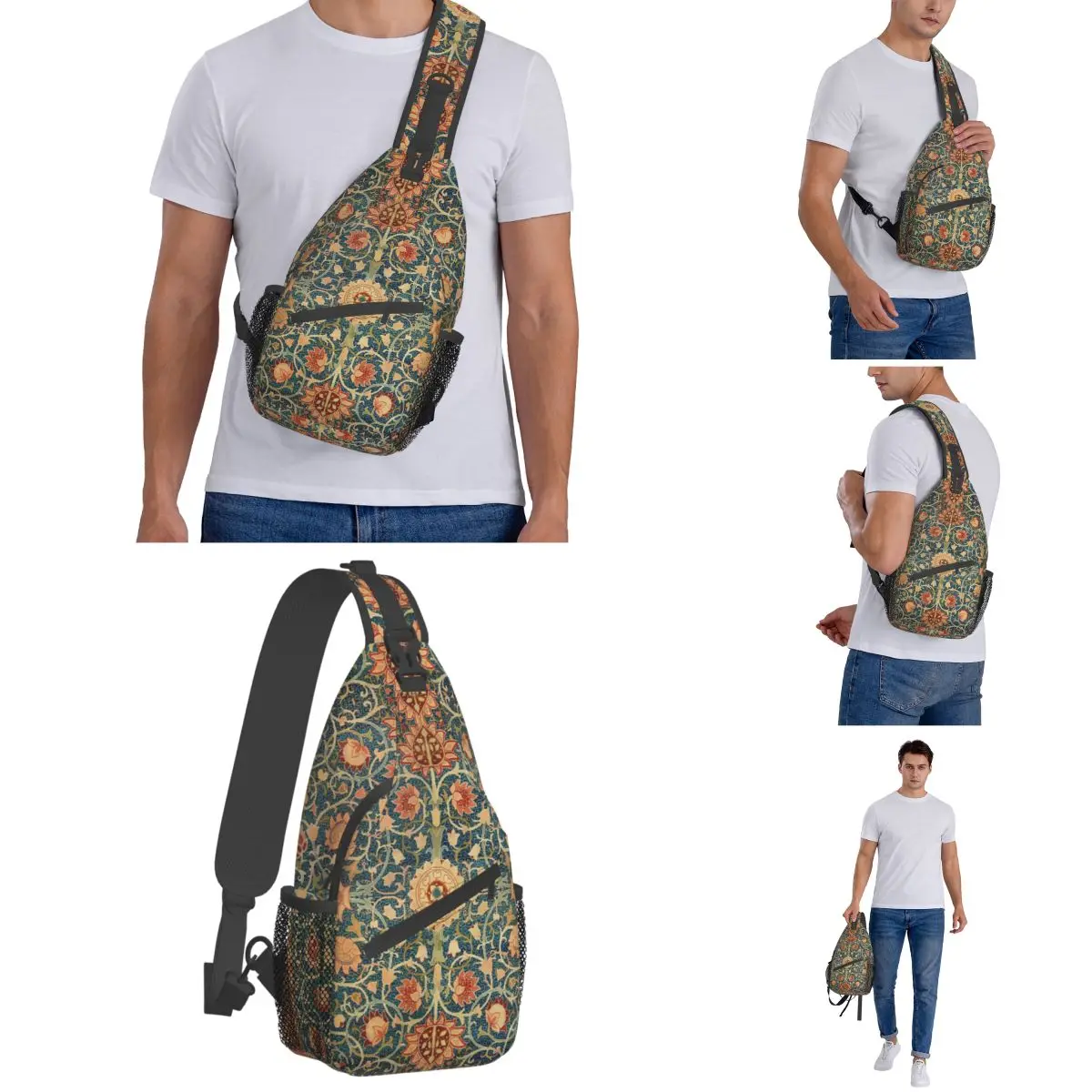 Holland Park William Morris Crossbody Sling Bag Small Chest Bag Floral Art Shoulder Backpack Daypack for Hiking Travel Biking