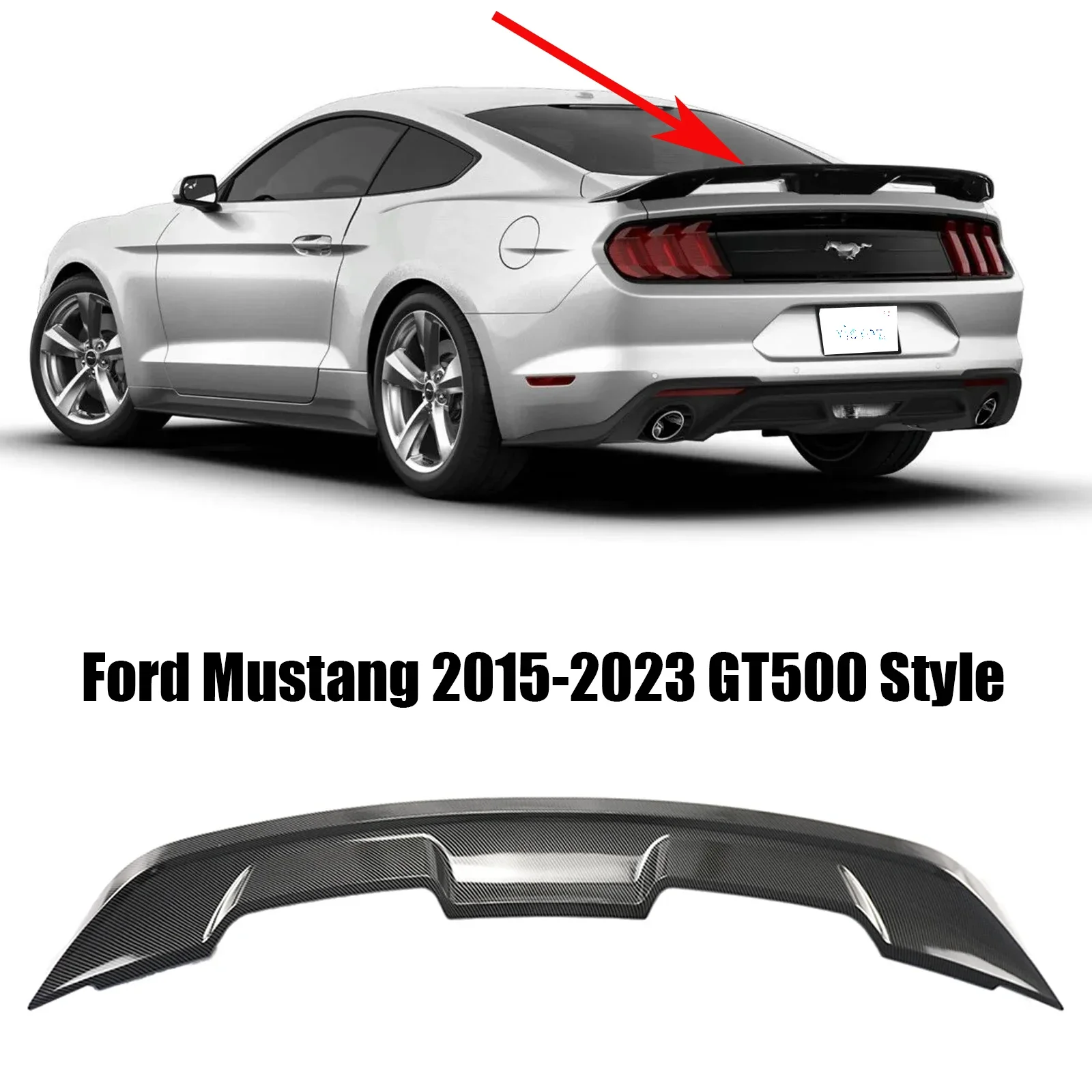 포드 머스탱 2015-2023 GT500 스타일 테일 윙 디퓨저 트렁크 립 스플리터 글로시 블랙 카본 룩을위한 자동차 리어 스포일러 윙