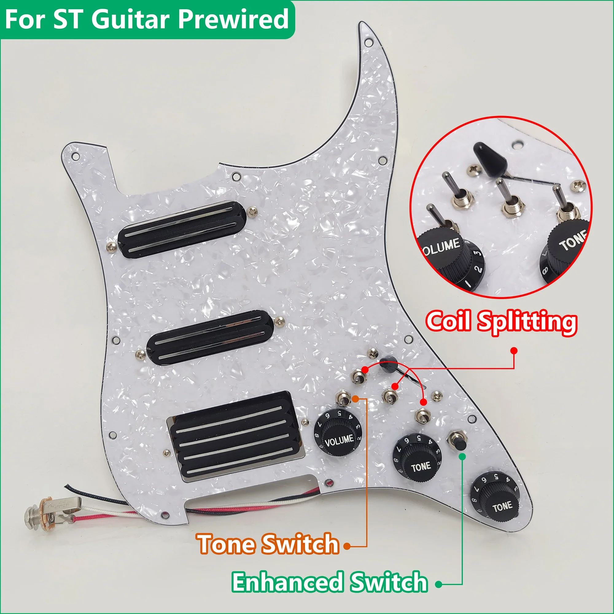 SSH Guitar Prewired Loaded Pickguard Set, with Coil Splitting Humbucker Pickups for ST Guitar Electric Guitars Replacement Parts