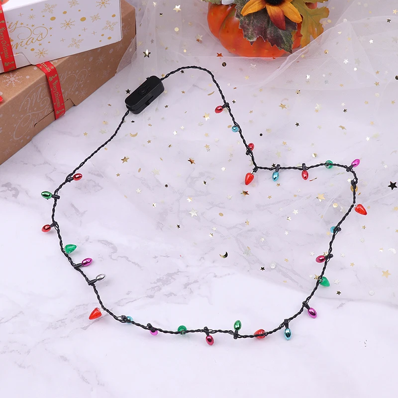 Light Glowing LED Necklace Flashing Light-up Blinking Christmas Lights Costume Necklace 8 LED Bulbs Glow Props Party Supply