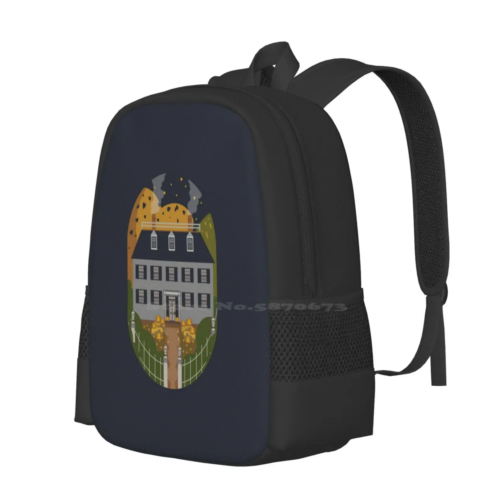 The Ropes Mansion At Halloween Teen College Student Backpack Pattern Design Bags Salem Home Cottage Halloween Cosy Spooky Cute