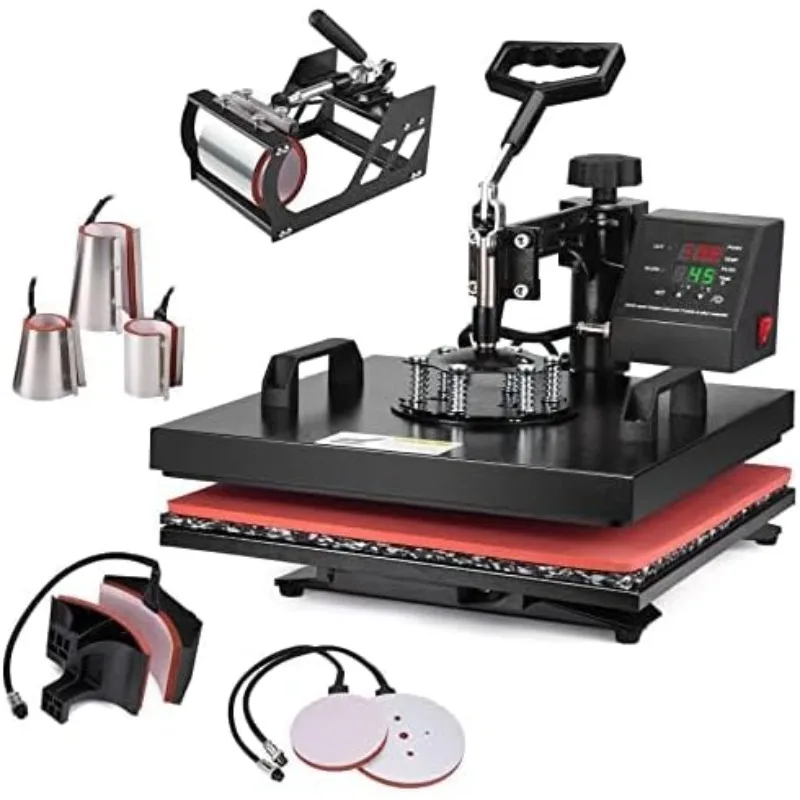 8 in 1 Heat Press Machine 15x15 inch 360-Degree Swing Away Digital T Shirt Pressing Machine Multifunction Heat Transfer