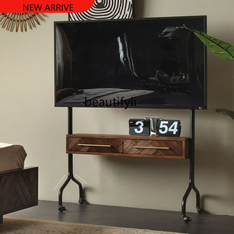 

X Removable TV Rack Solid Wood Retro Domestic Nordic Living Room TV Stand Floor Rack