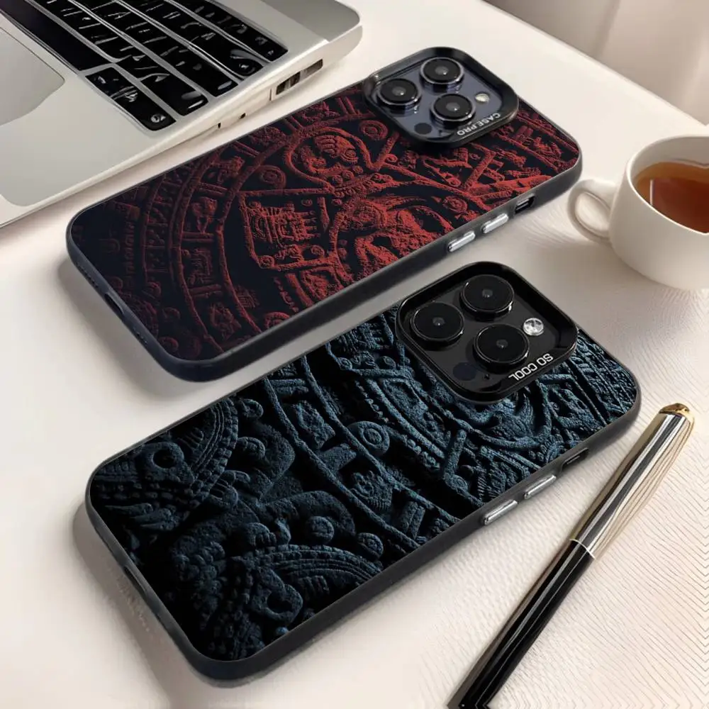

Mayan Aztec Calendar Statue Phone Case For iPhone 16,15,14,13,12,11,8,7,Pro,Max,Plus,Mini,XS,SE Anti Fall Black Matte Hard