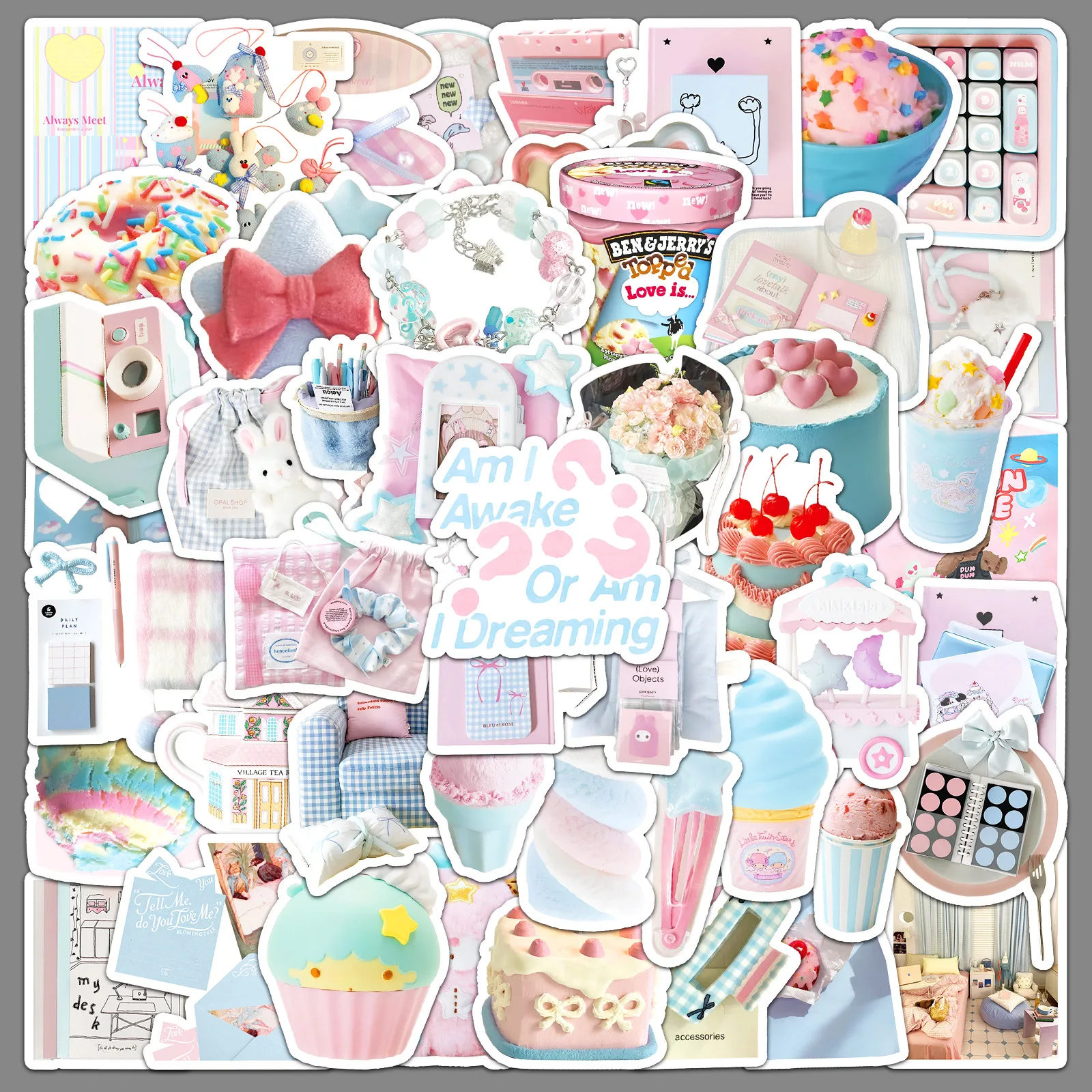 52 cute girl heart small fresh blue pink Instagram style stickers, waterproof decoration DIY computer phone water cup stickers