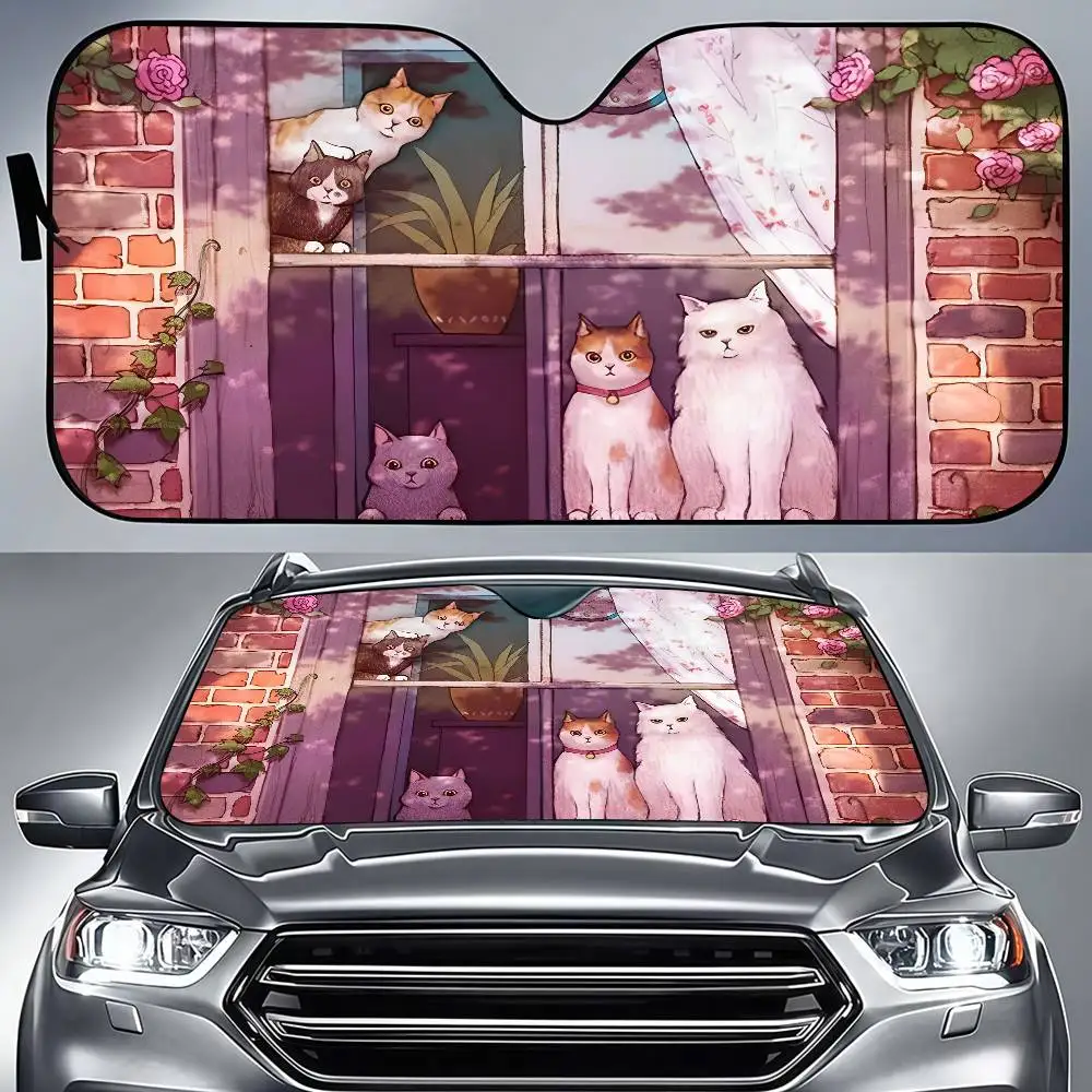 

Набор аксессуаров для внедорожников в корейском стиле: иллюстрированные котики, солнцезащитный козырек, чехол на сиденье, ретро-аксессуары для руля, подарки для автомобилей, фургонов, внедорожников