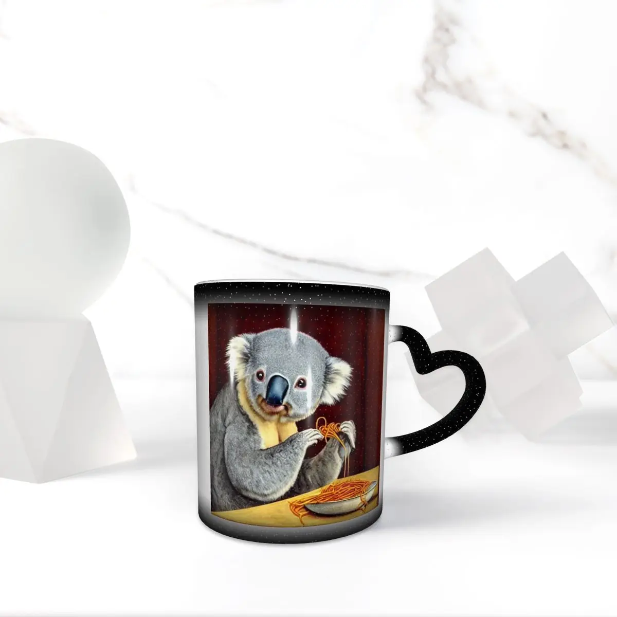 Cute Koala Sitting At A Table Eating Spaghetti Mug Funny Ceramic Coffee Cups Tea Mugs Milk Cup Drinkware Gift for Woman Man