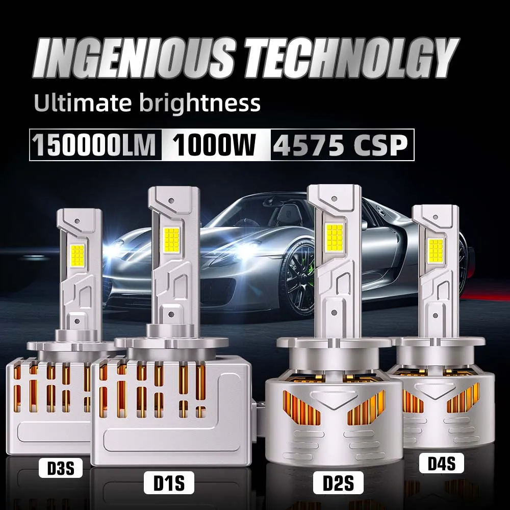 D2S D4S LED Headlights Car 150000LM 1000W D1S D2S D3S D4S 4575 CSP Chips D1R D2R D3R D4R Turbo LED Bulb Auto Lamps 6000K 12V