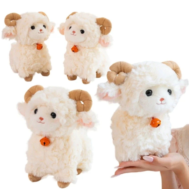 22cm Creative Bell Ram Sheep Plush Toy Cute Fluffy Stuffed Animal Unique Birthday Gifts For Girl Cuddly White Sheep Plushies