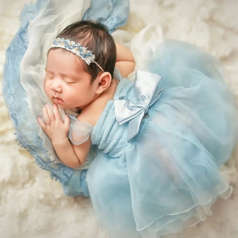 2pcs Soft and Comfortable Newborns Dress with Boknot Decor Baby Headdress for Special Occasion Photography Props Dropship