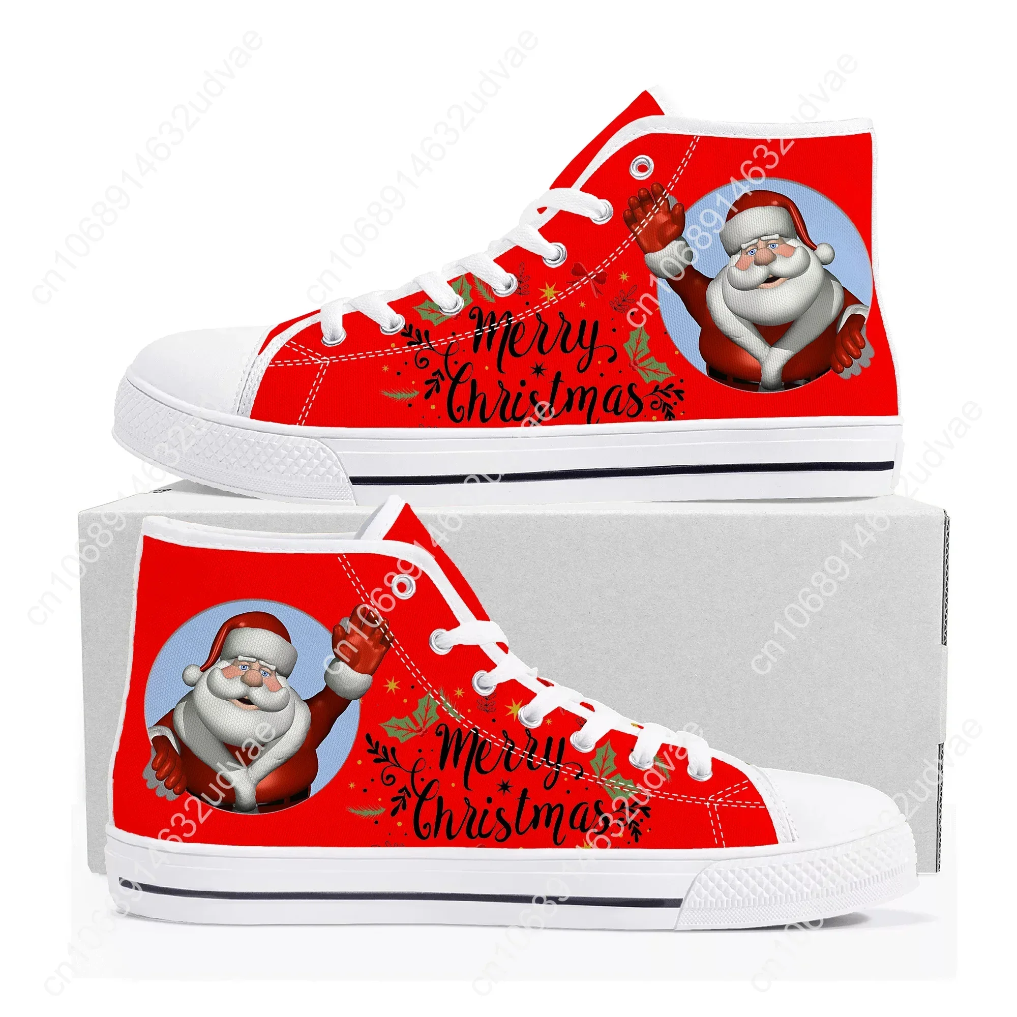 Merry Christmas Santa Claus Snowman High Top Sneakers Mens Womens Canvas High Quality Sneaker Couple Shoes Custom Shoe