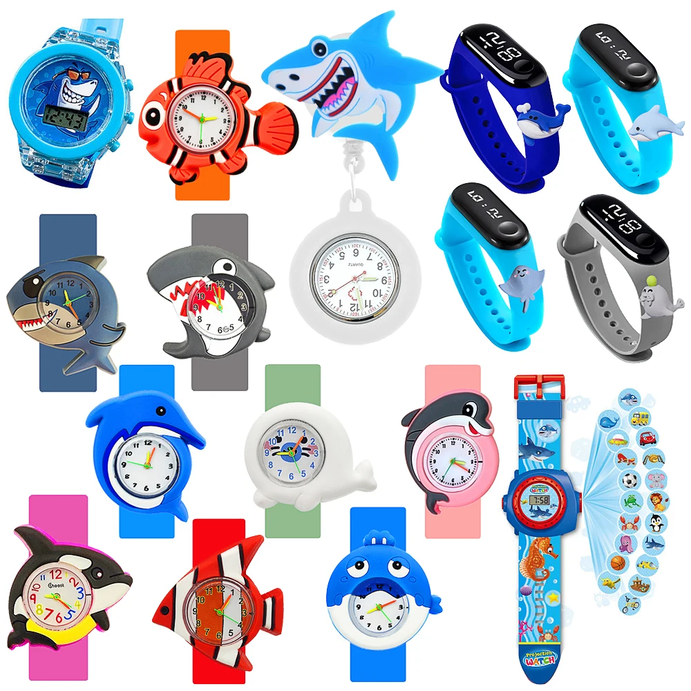 

Милые игрушечные часы серии «Рыбки» для детей, подарок на день рождения, с красочным ремешком, мультяшные часы с акулой, детские часы для девочек и мальчиков, подарок на Рождество и вечеринку