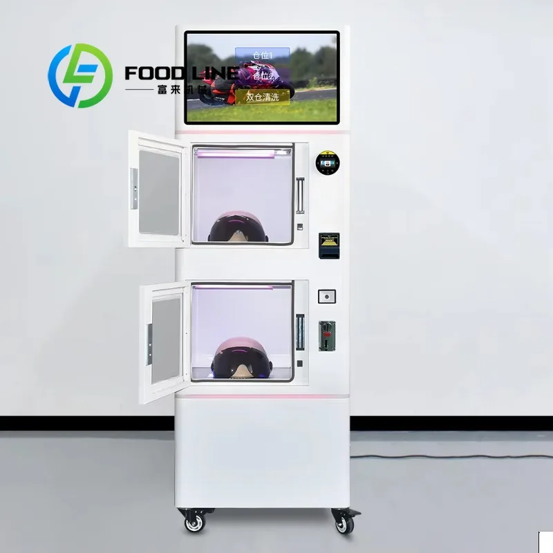 Double Bin Motorbike Racing Helmet Cleaning Vending Machine with Fog Cleaning Liquid for Motorcycle and Safety Helmets