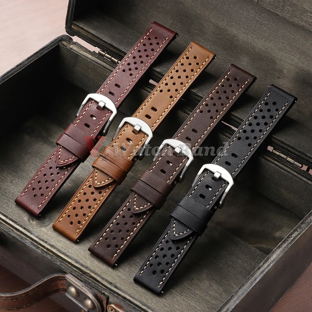 20mm 22mm Vintage Leather Strap for Tag Heuer for Seiko WatchBand Men Women Quick Release Bands for Huawei Bracelet Accessories