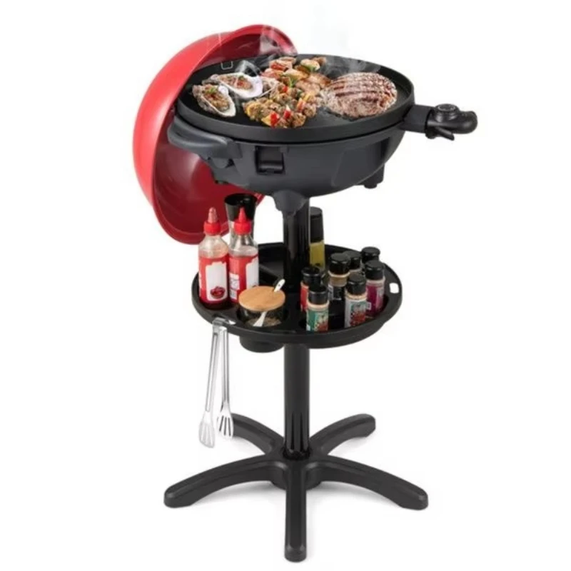 1200W red electric grill dual-zone cooking 2-in-1 freestanding and tabletop grill, suitable for 6-10 people