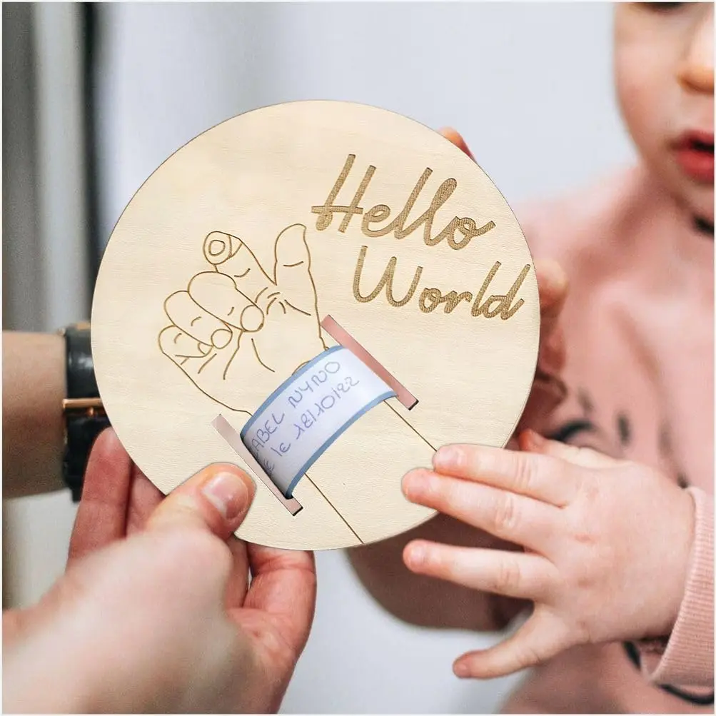 

1 шт. деревянный браслет для новорожденных на память-наклейки с гравировкой «Hello World», подарки для новых родителей, мемориальные предметы, украшения