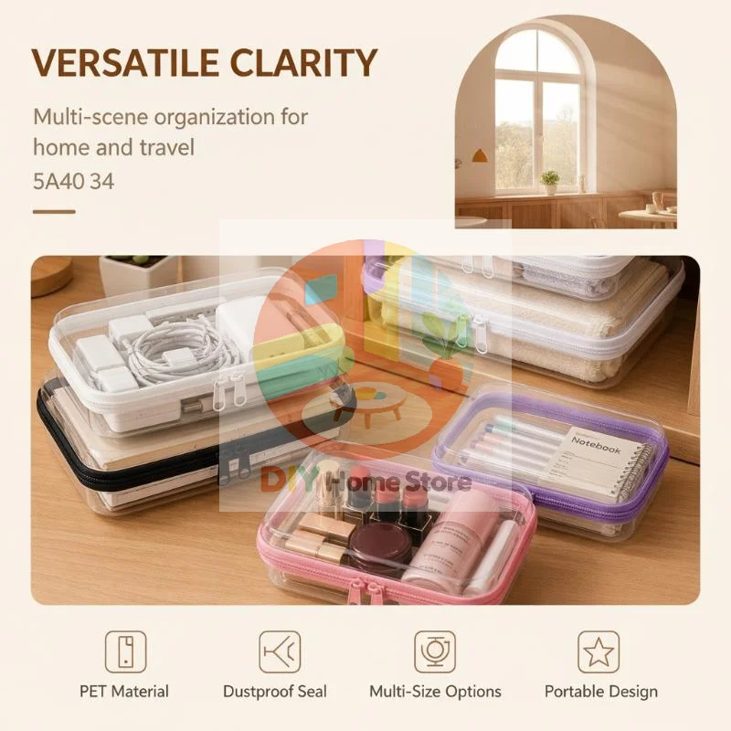 1/3PcsClear Zipper Storage Bags, Waterproof Assorted Sizes For Travel Cosmetics