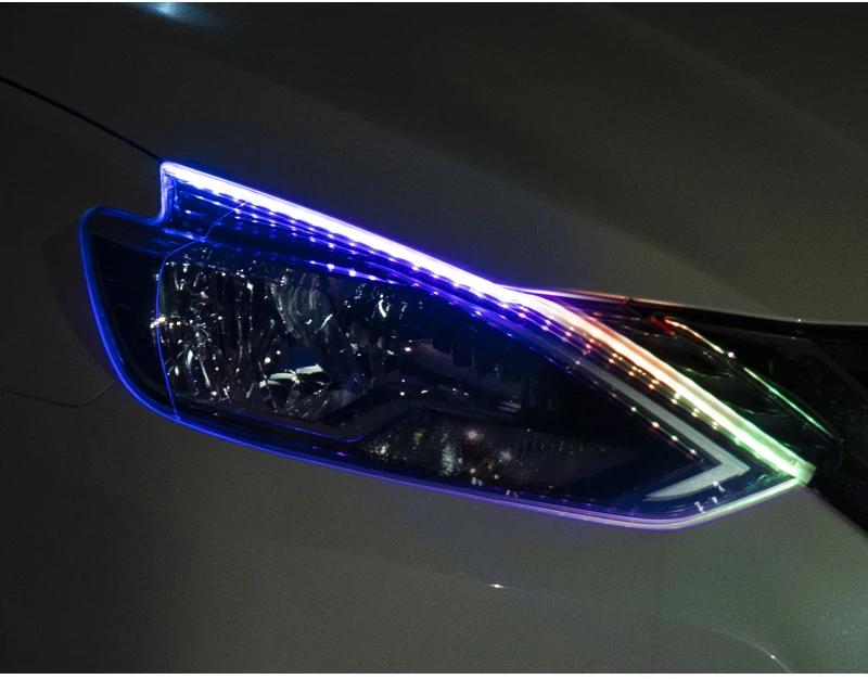 App-gesteuertes DRL Auto-Tagfahrlicht mit Blinker RGB Scan Start Flexibler Symphony Flow LED-Scheinwerferstreifen 12V – Detail 11