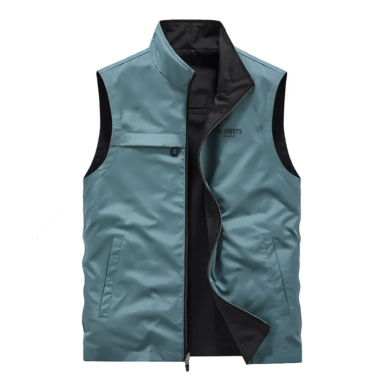 Men Vest 2024 Summer New Solid Color Two-sided Wearable Design Outdoor Leisure Sports Stand Up Collar Coat Men Sleeveless Jacket