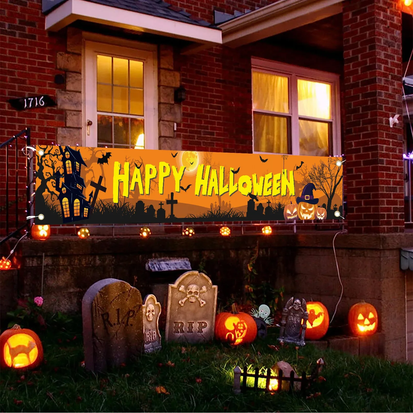 

Pumpkin Halloween Outdoor Courtyard Decoration Bat Banner Background Cloth Ghost Banner Festival Party Atmosphere Layout Flag
