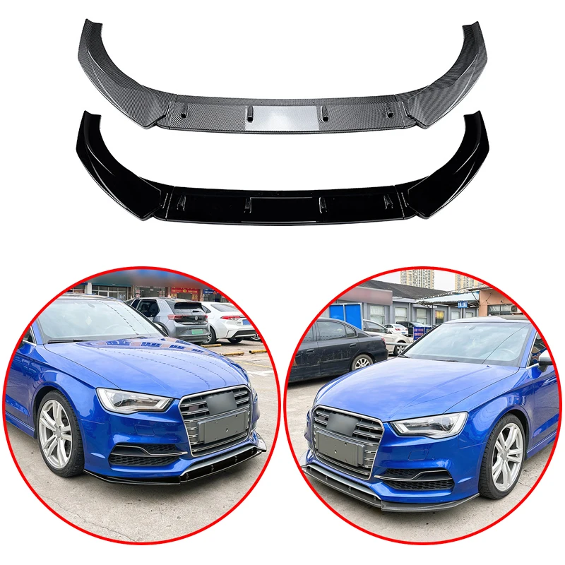 Car Front Bumper Lip Spoiler For Audi S3 8V 2013 2014 2015 2016 Glossy Black Carbon Fiber Look Automotive exterior modification