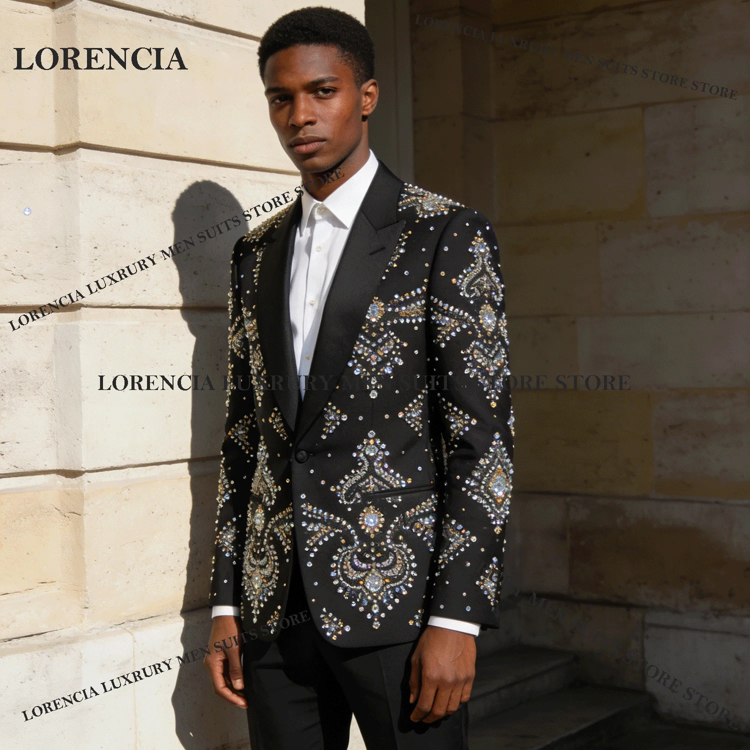 Trajes de lujo personalizados con diseño de diamante para hombre, esmoquin de boda atractivo a la moda, Ropa ajustada para hombre, conjuntos de 3 piezas, Blazers para novio