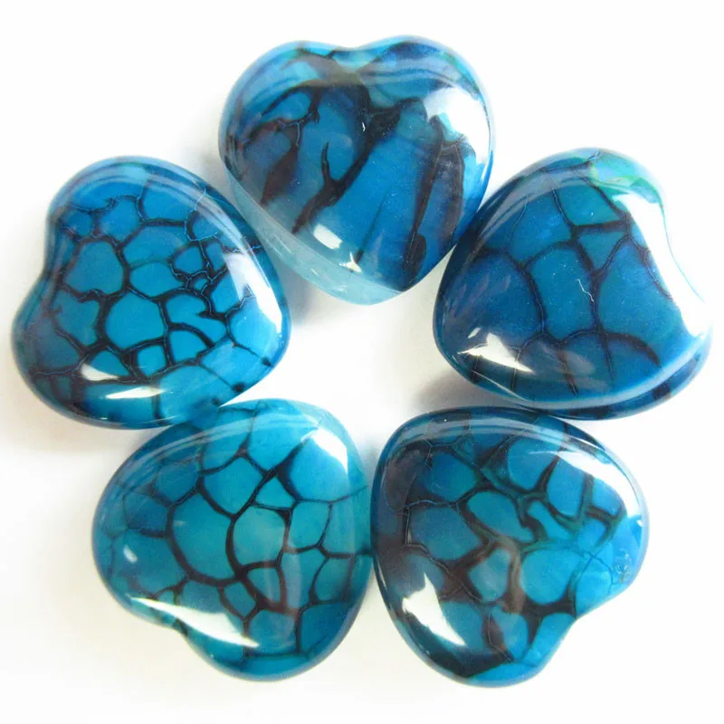 Wholesale 5Pcs 20mm Blue Black Dragon Veins Agate Heart Cab Cabochon Jewelry Making Beautiful Findings Jewelry