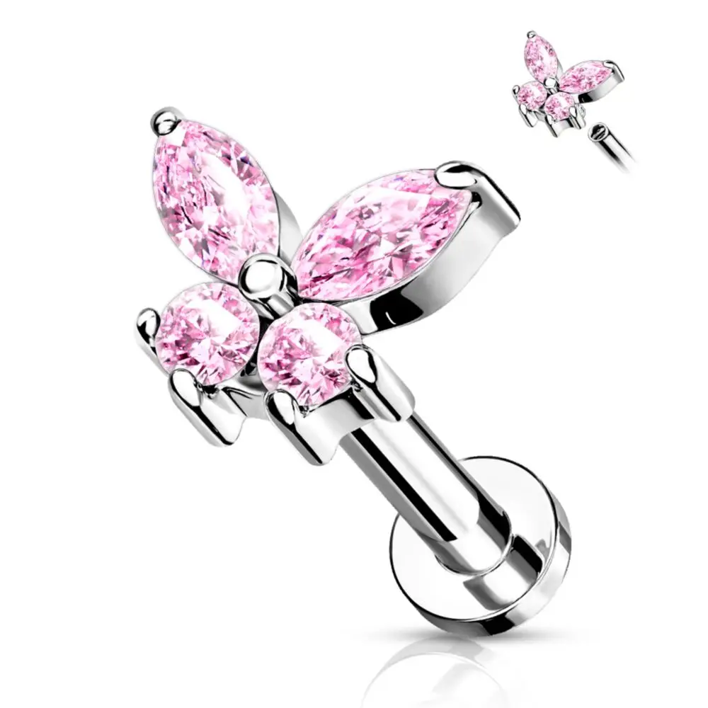 Butterfly Labret Piercing Lip Stud Cluster Crystal Earrings