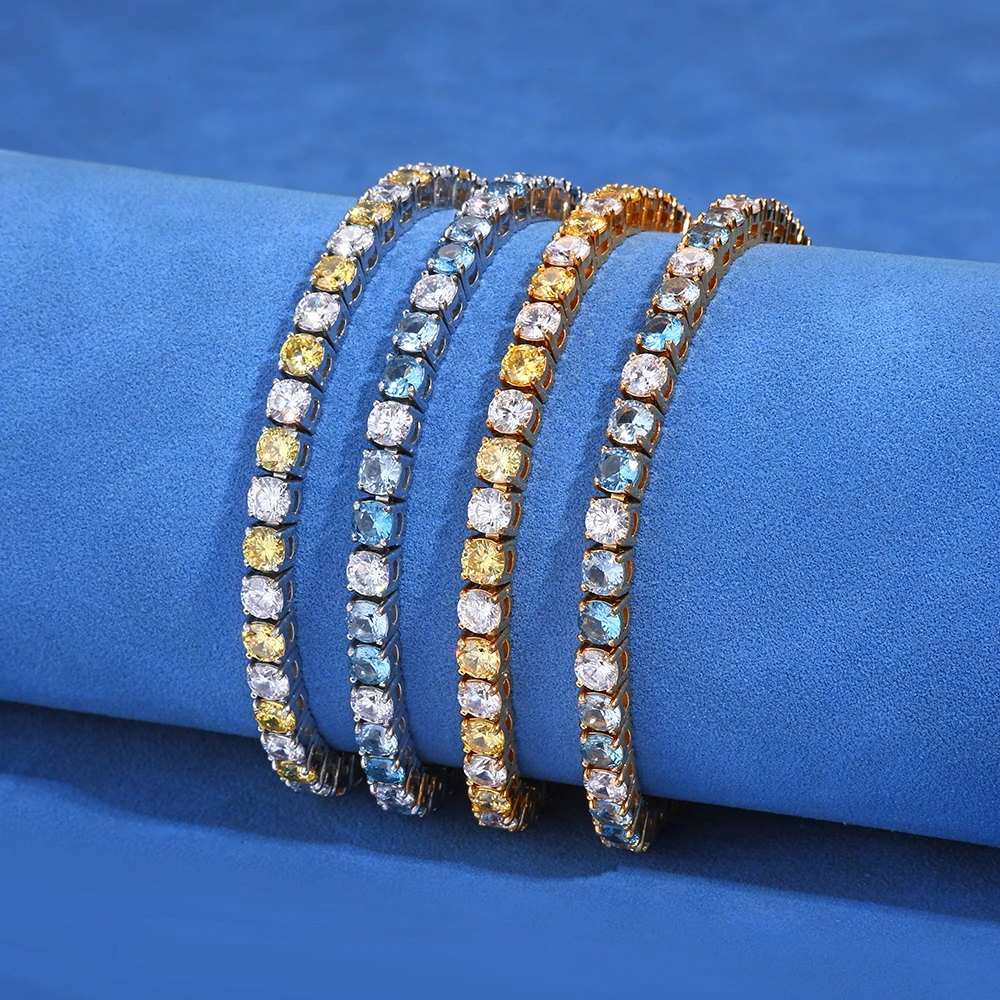 Two Tone Stainless Steel Tennis Bracelet For Women Men Shiny Multicolor Cubic Zirconia Waterproof Hip Hop Fashion Jewelry Gift
