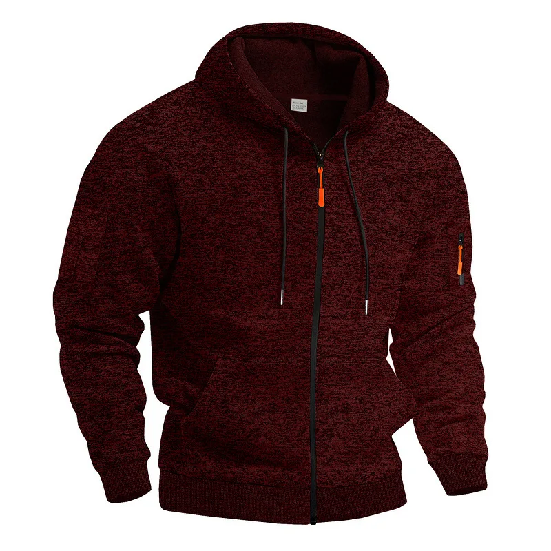 Amerikanischer Herren-Sweater aus schwerem Samt, Retro-Stil, mit kationischen Taschen, Kapuze und Reißverschluss, trendiger Sportpullover für Männer – Detail 13