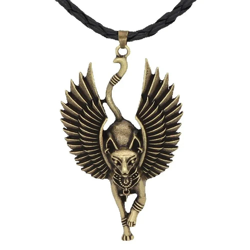 Amulet Egypt Cat Bastet necklace Ancient Egyptian Bastet Wiccan Egyptian Sphinx cat Bastet pendant Egypt cat with wing Talisman