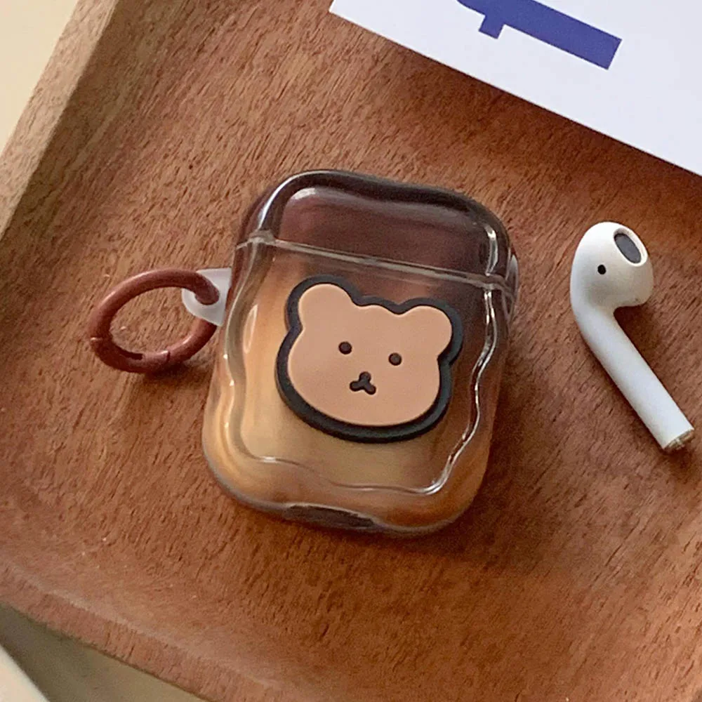 Cute 3D Bear Twisted Edge Wave Halo Brown Earphone Protective Shell For AirPods Pro 2 Air Pods 1 2 3 Soft Cover With Keyring