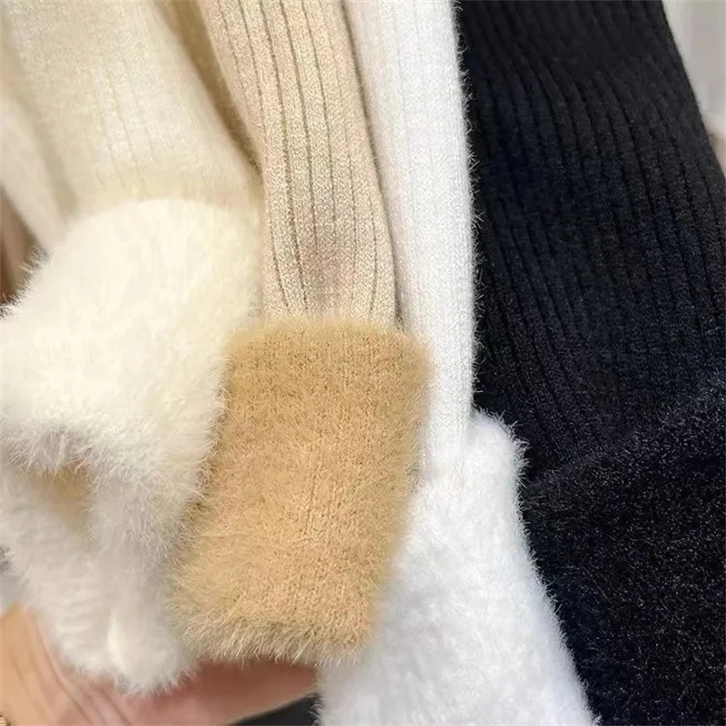 

Winter Sweater Women Elegant Thicken Velvet Lined Warm Sueter Knitted Pullover Slim Tops Jersey Knitwear Jumper New 2025