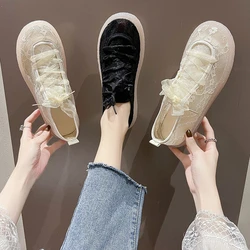 Shoes for Women Off White Clear Woman Footwear Transparent Lace Up Flat Fashion 2024 A Vulcanized Shoe Walking