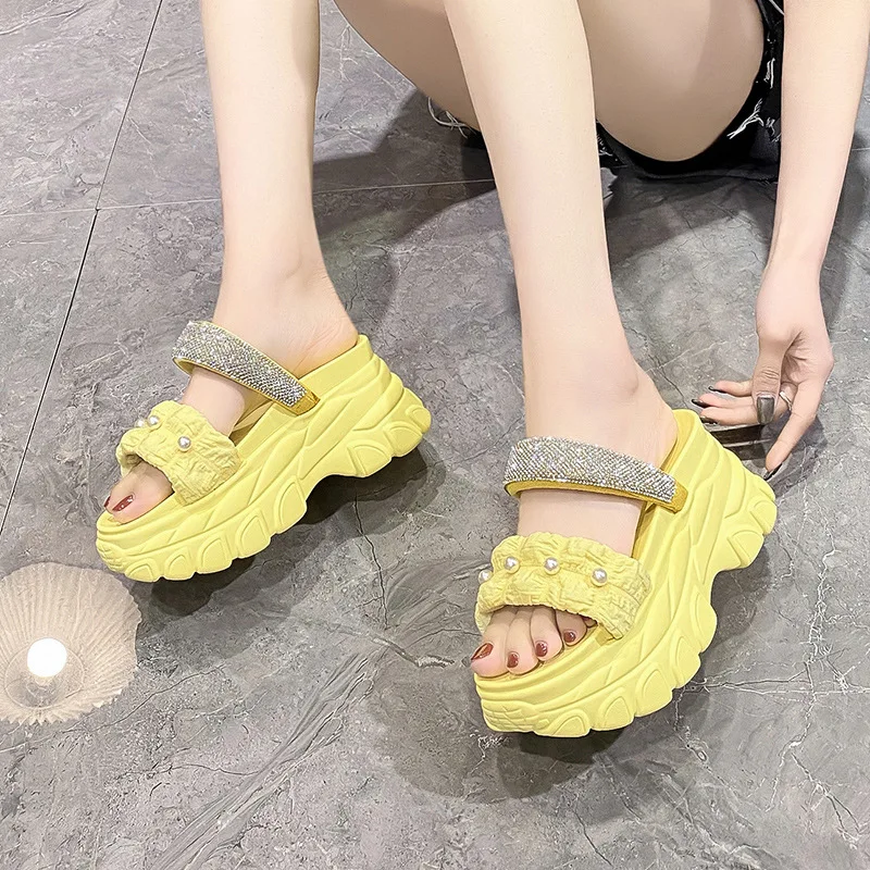 Shoes Slippers Casual Slides Women Heels Pantofle On A Wedge Jelly Flip Flops Platform Luxury High 2024 Glitter Crystal Pumps Co