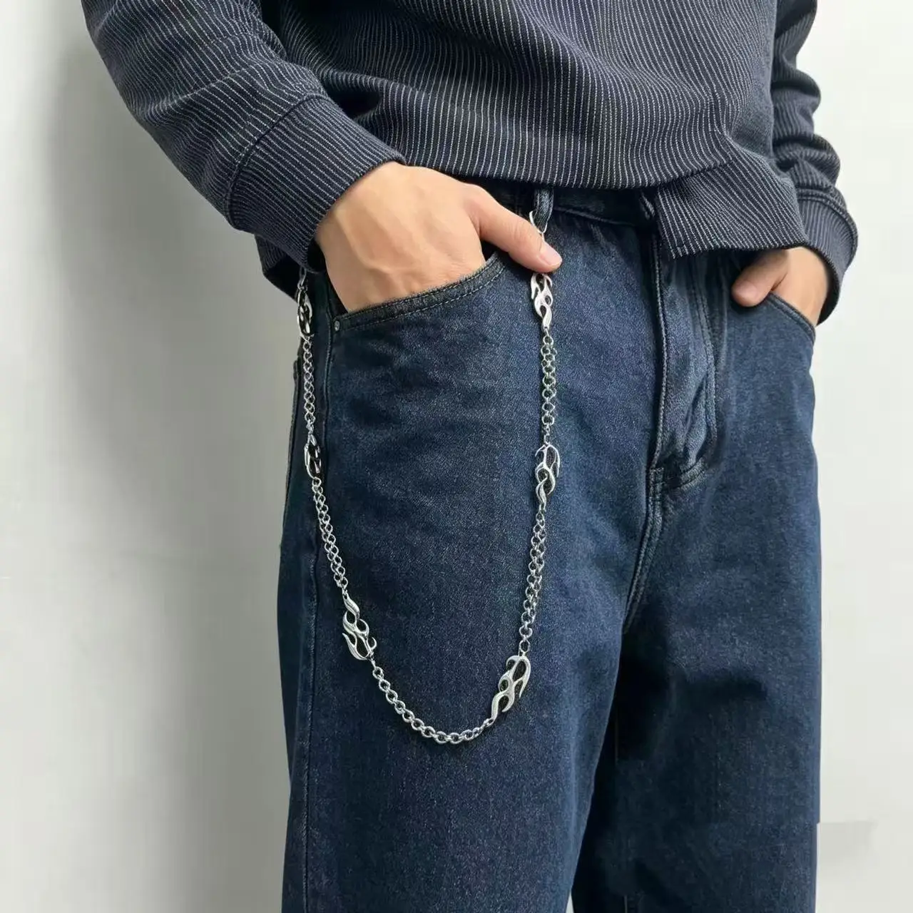 Punk Hip Hop Layered Metal Jean Pants Chain for Women Cadena Pantalon Flame Street Trouser Fashion Accessory