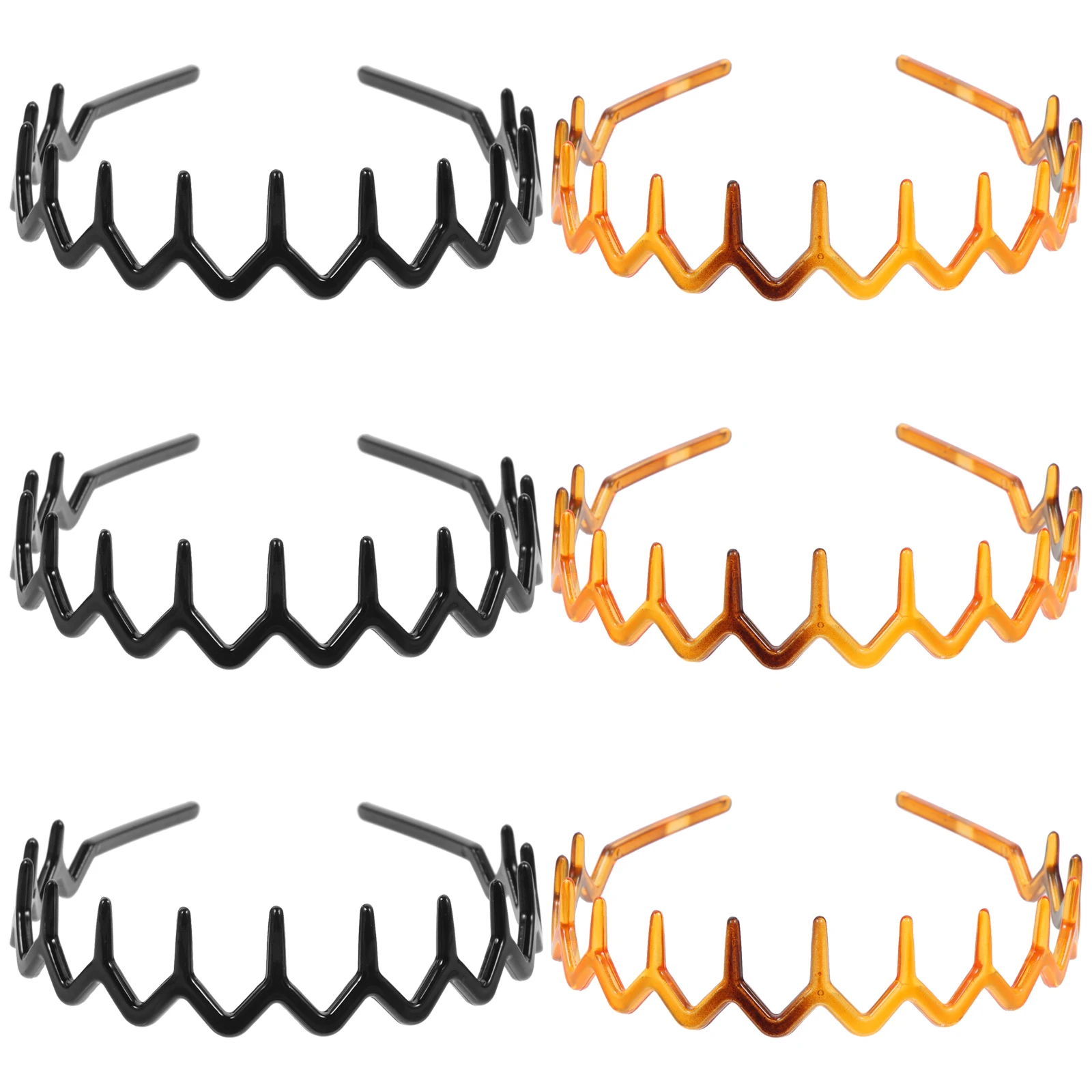 

6pcs Wide Toothed Headbands for Women Thin Hairbands Pack Black Brown Non-slip Stretchy Elastic Fashion Comb Headwear