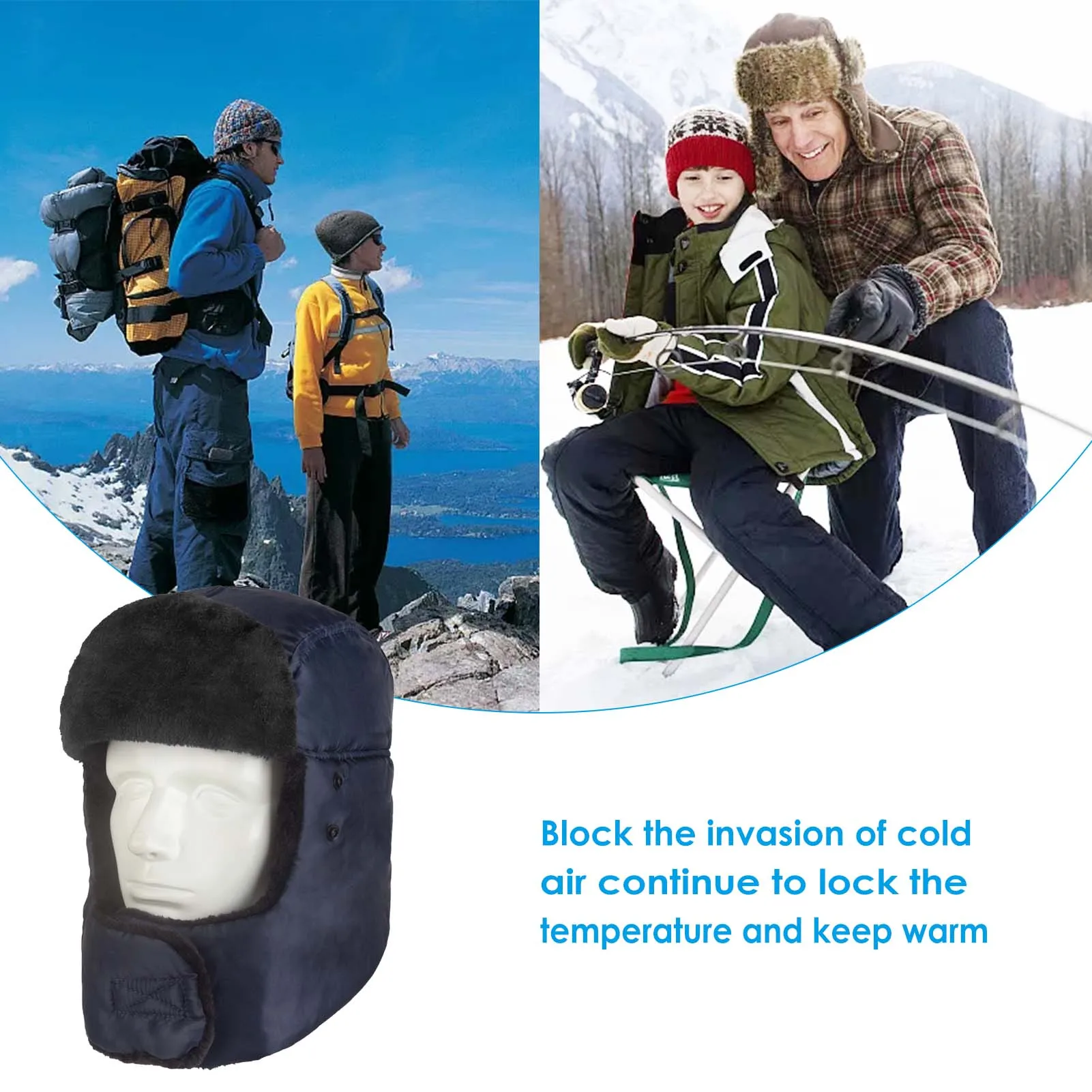 Winter Man Hat Windproof Thick Warm Trapper Hat Motorcycle Cap Winter Outdoor Cyling Camping Skiing Sports Accessory