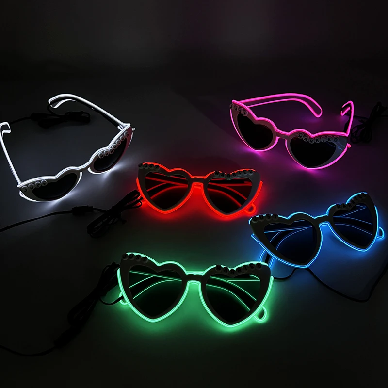 Hot Sale Glowing Glasses Night Club Performers Wedding Neon Supplies Just Married Heart Shaped Glasses Girl Women Light Up Props
